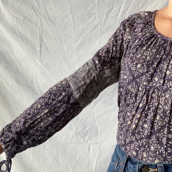 Zara Blue and White Boho Floral Blouse Top - Picture 3 of 3